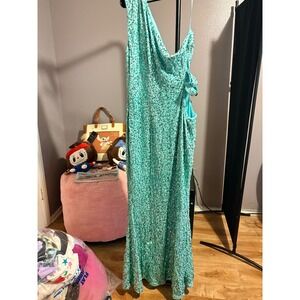 Turquoise Sequin Formal Gown Draped Sparkle Dress Sz XXL